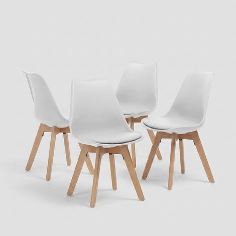 Set aus 4 gepolsterten Holz- und PVC-Esszimmerstühlen Miriam - Weiß