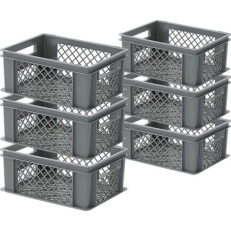 BRB Lot de 6 corbeilles empilables - Dimensions : 400 x 300 x 175 mm - 16 l - Couleur : gris