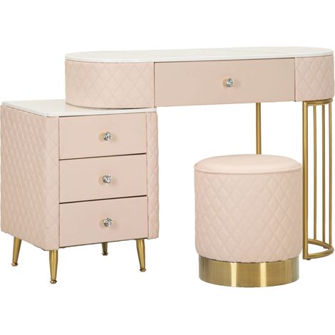 Coiffeuse Avec Pouf Effet Marbre "Sharon" 120 Rose & Or (1/5)