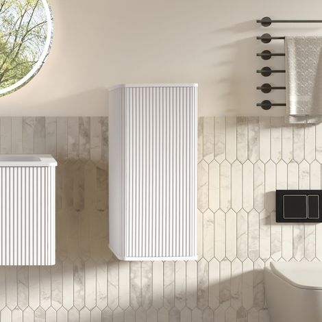 Armoire murale salle de bain blanche suspendue design rainuré 36x29x75cm meuble rangement gain de place petits espaces (1/5)