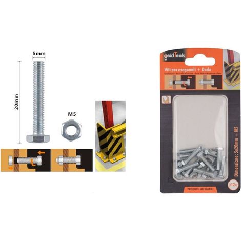 Trade Shop - Set 12pz Vite Viti Per Esterno A Testa Esagonali 5 X 20mm Con Dadi Dado M5 90910 - (1/2)