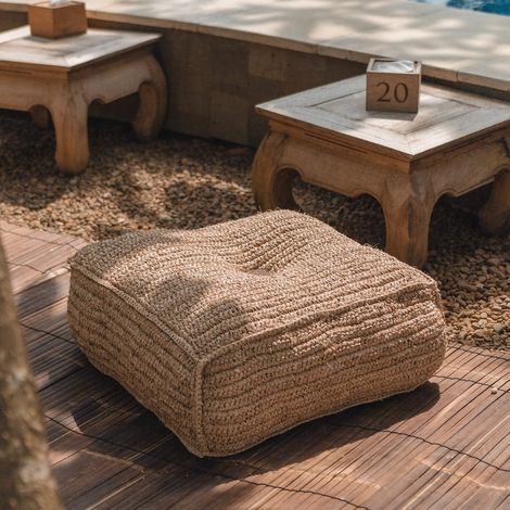 Pouf Beanbag en Raphia - Siège d'Appoint Naturel et Coussin de Sol pour Salon et Chambre - PANGIVO (1/5)