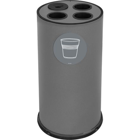 Pattumiera a Bidone per Raccolta Differenziata Ø35x72 cm 3 Scomparti Tubolari e 1 Vaschetta in Acciaio Verniciato Grigio