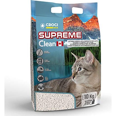 Croci Lettiera Supreme Clean 10 Kg - Lettiera Gatti super agglomerante e assorbente, Bentonine Canadese pura, 100% naturale, Sabbia minerale Antiodore di lunga durata (1/2)