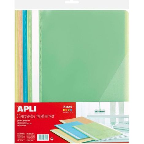 Sachet de 4 pochettes avec reliure en polypropylène - 210x297 mm - Couleurs Assorties