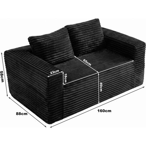 Canapé sol moelleux 2 places sans montage, tissu velours côtelé noir, divan d'appoint moderne pour petit salon, chambre ou bureau, assise profonde rembourrée (1/5)