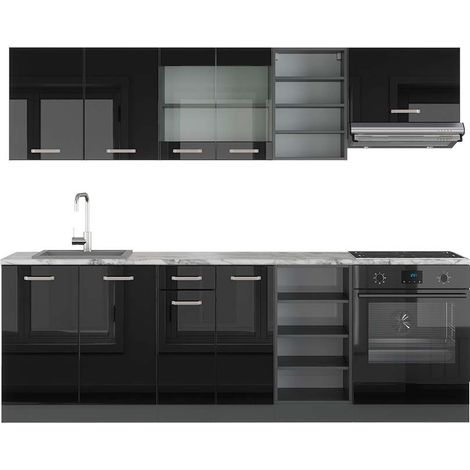 Mueble de cocina R-Line, Negro/antracita de alto brillo, 240 cm , ET Mármol, Vicco (1/5)