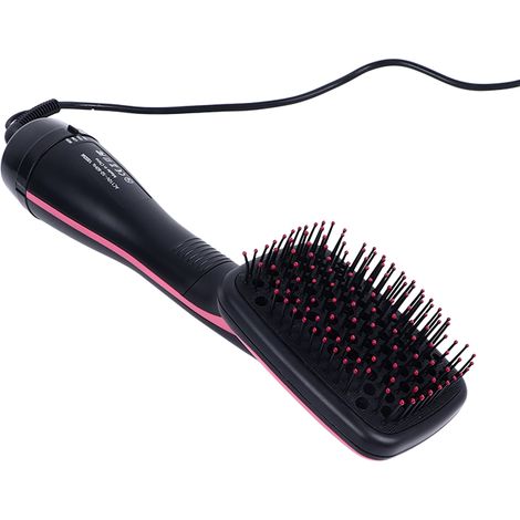 Ce peigne séchoir 2 en 1 combine séchage, lissage, séchage à chaud et coiffage, le tout dans un coloris rose. Il est équipé d'une prise américaine 110 V et d'un moteur de 1 000 W. (1/5)
