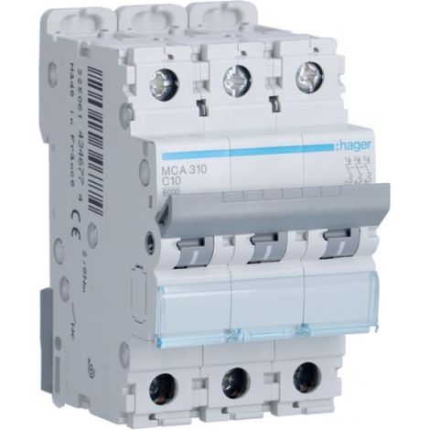 Hager interruttore automatico 3p 10a 6 ka c 3moduli mca310