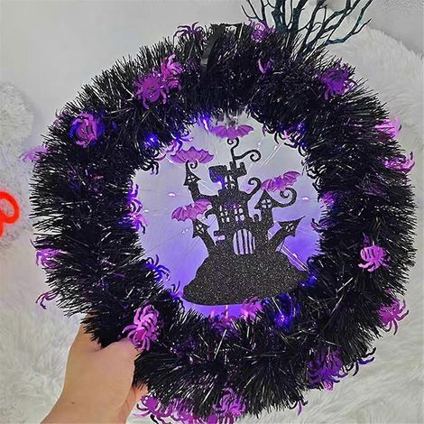 Couronnes d'Halloween pour porte d'entrée, château d'araignée, fantôme, guirlande gothique effrayante, Halloween C (1/5)