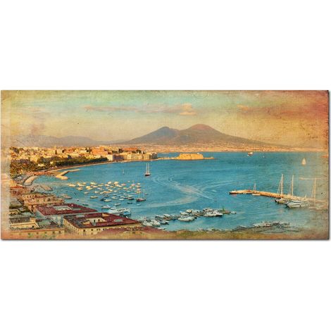 Lupia - Quadro moderno su Tela Canvas DEEP 65X143 cm, con paesaggi e localismi italiani, per casa, soggiorno, capezzale camera da letto, hotel, ufficio, NAPOLI - VESUVIO VINTAGE (1/4)
