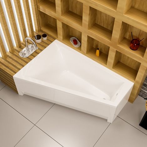 ECOLAM Badewanne RITA 160x100 cm links + Schürze Verkleidung Trapezwanne Eckwanne  Ab- und Überlauf Ablaufgarnitur Füße Silikon (1/5)