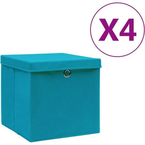 Boîtes de rangement avec couvercles, lot de 4, 28 x 28 x 28 cm, bleu ciel (1/5)