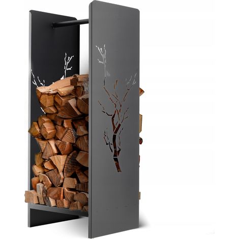 Kadax – Support à bûches en métal 90 cm – Acier résistant aux chocs et à la corrosion – Design moderne noir mat – Pour stockage bois décoratif