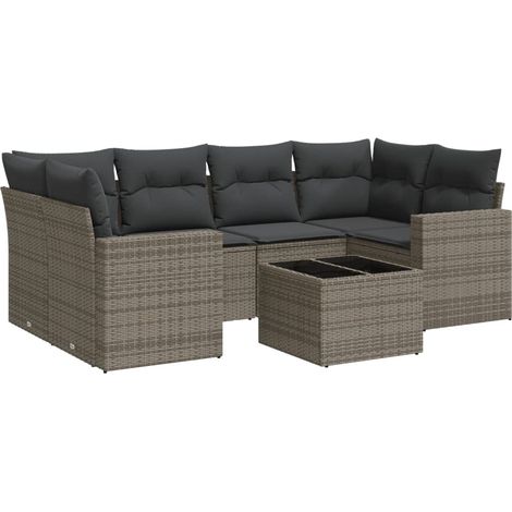 Maison Exclusive - 7-tlg. Garten-Sofagarnitur mit Kissen Grau Pol (1/3)