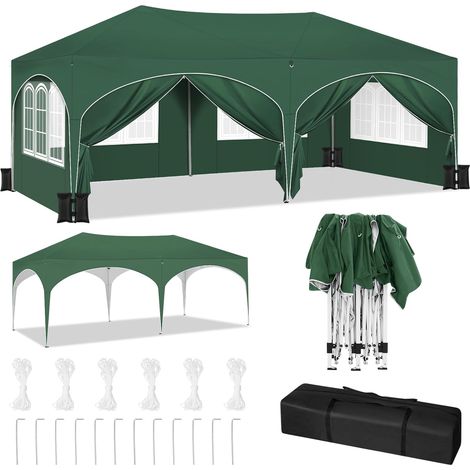 WOLTU Gazebo da Giardino 3 x 6 m, Impermeabile Protezione UV, per Matrimonio Eventi e Barbecue, Verde +Set di 4 Sacchi di Sabbia
