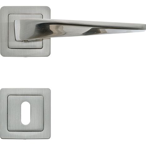 AYR Lot de 2 poignées MAXIM nickel satiné + 2 rosaces clé nickel satiné (1/4)