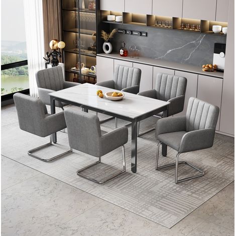 Juego de 2 sillas de comedor, diseño en Z, tapizado en piel sintética PU, gris (1/5)