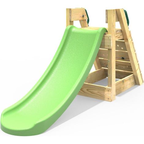 Wooden 4ft Freestanding Garden Slide with Climbing Wall - Light Green