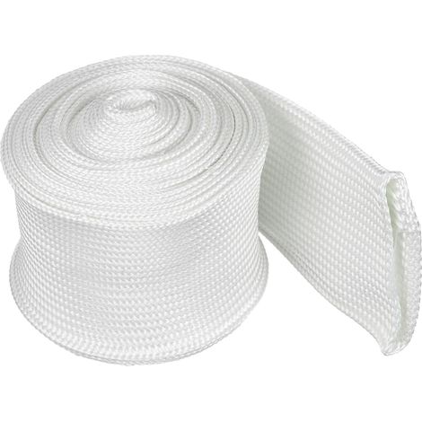 Gaine Tressée 2M x 45mm en Fibre De Verre Haute Température pour Câbles Automobiles Bureau Maison Gestion des Câbles Protection des Câbles Vidéo, Blanc (1/5)
