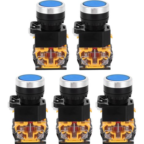 Interrupteur poussoir 22mm auto-verrouillage 5 pièces, 37-440V, sans voyant bleu (1/5)