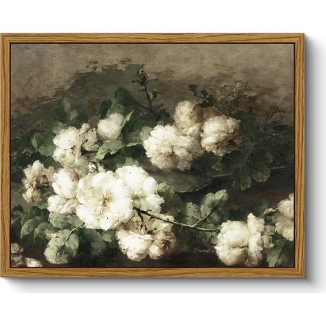 Impression sur toile avec cadre - Décoration murale vintage classique - Pour salon, chambre à coucher, salle de bain, cuisine, ferme - Décoration esthétique - Fleurs blanches - 20 x 25 cm (1/5)