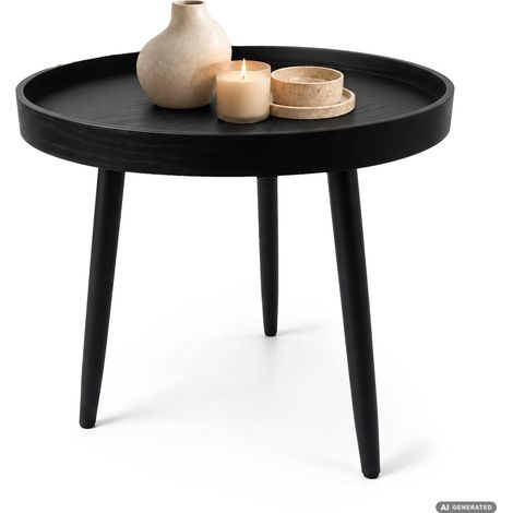 Couchtisch PICCO Schwarz 40 cm rund mit erhöhtem Rand schwarze Beine Industrial-Stil 40x40x40 cm (1/5)