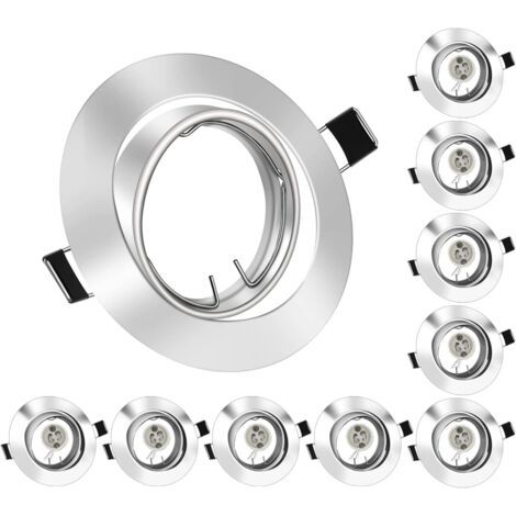 Projecteurs Spot Encastrable GU10 Set, 10 Pièces Cadre De Montage En Chromé Métal Avec Douille Céramique GU10 Pour Lampes, Rond, Ø 75 mm Orientable A 35°, Pour Lampes A LED Ou Halogènes (1/5)