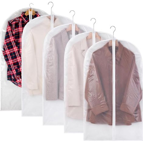 Pack of 5 Garment Bags 60 cm x 120 cm Transparent Suit Garment Bags Garment Bags with Zip, Mothproof, Washable Clothes Rack for Long Dresses and Coats (1/5)