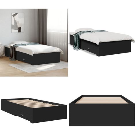 Cadre de lit avec tiroirs sans matelas noir 75x190 cm - Cadre De Lit - Lit Double - Meuble De Chambre - Rangement Sous Lit - Design Moderne - Home & Living (1/5)