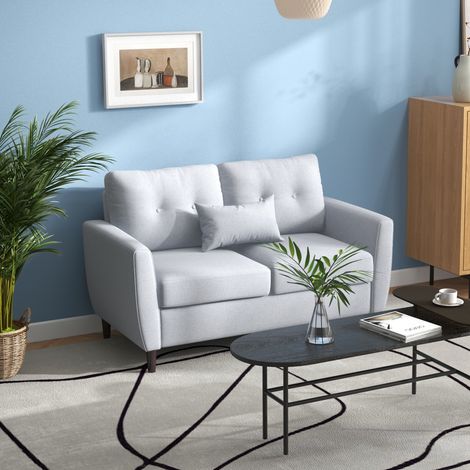 Sofá de 2 Plazas con Cojines y Asiento Acolchado Funda de Almohada Lavable 140x78x83 cm Gris Claro (1/5)
