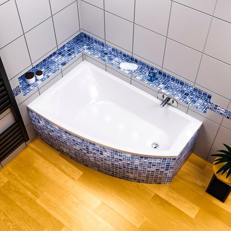 ECOLAM Baignoire d'angle Hela 150x90 cm  version gauche  Vidange automatique Alcaplast  pieds et silicone  Baignoire acrylique sanitaire blanc (1/5)