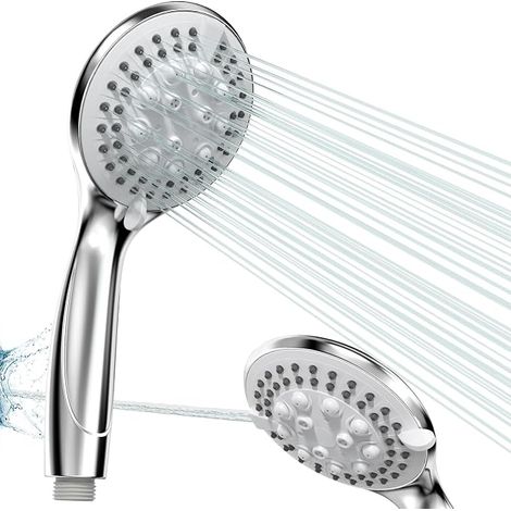 Pommeau de Douche Économie d'Eau Haute Pression, Douchette Salle de Bain 5+1 Modes (5 Types de Jets + 1 Mode Nettoyage), Tête de Douche Anti-Calcaire à Buses Silicone et Traditionnelles, Chromé (1/5)