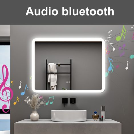 AICA SPECCHIO DA BAGNO A LED CON BLUETOOTH 80 X 60 CM, 3 COLORI DI LUCE REGOLABILI, TASTI A SFIORAMENTO (1/5)