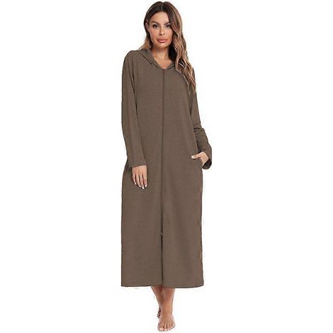 Peignoir à capuche pour femme avec fermeture éclair, style automne/hiver, décontracté et confortable pour la maison. (1/5)