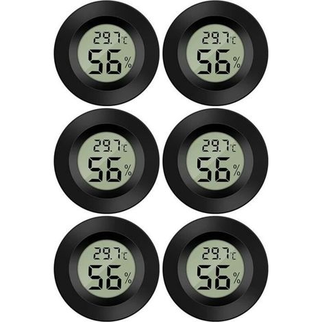 (Schwarz) 6 Stück Mini-Digital-LCD-Thermometer-Hygrometer, tragbares Thermometer zur Messung von Temperatur und Luftfeuchtigkeit, Thermo-Hygrometer-Anzeige