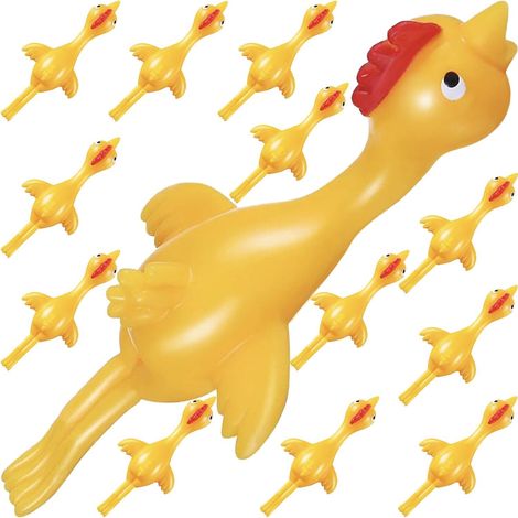 Lot de 12 poulets volants en caoutchouc à lancer à la fronde - Mini poulets volants amusants, récompenses scolaires en gros pour les enfants, cadeaux d'anniversaire, petits présents, idéal pour les en (1/5)