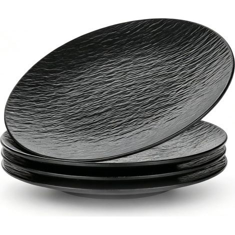 Set di 4 piatti riutilizzabili in melamina, 20 cm, neri, per colazione, caffè, cena, torte, insalate, spuntini (1/5)