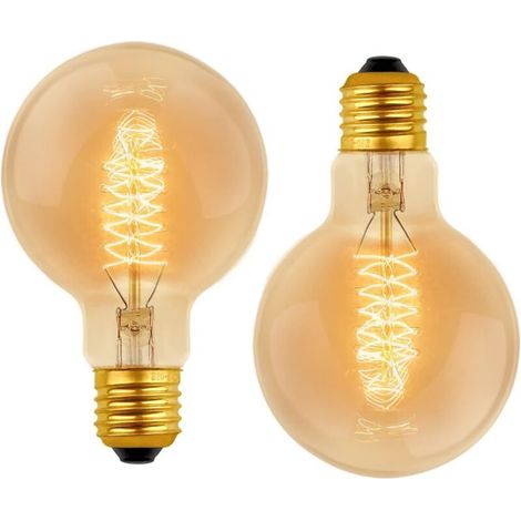 Ampoule Vintage Globe G80 E27 Dimmable 60W Blanc Chaud 2700K, 600lm, Ampoules de Décoration à Incandescence Rétro E27 Spirale Tungstène Filament Lampe, lot de 2 (1/4)