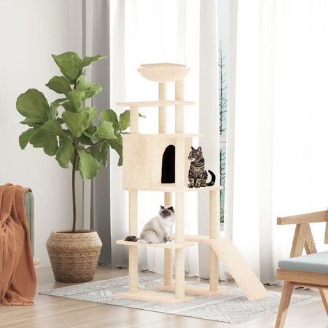 Arbre à chat avec poteaux en sisal, couleur crème, 166 cm