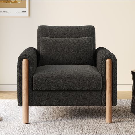 Sillón 87x83x88.5 cm gris oscuro en tejido teddy con cojín grueso y estructura de madera maciza (1/5)