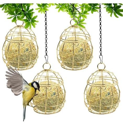 4 Pièces Mangeoires pour Oiseaux Sauvages, Mangeoire Oiseaux Extérieur, Mangeoire à Oiseaux Suspendue à Boule, Mangeoires Oiseaux à Suspendre en Métal, Mangeoire pour Les Oiseaux