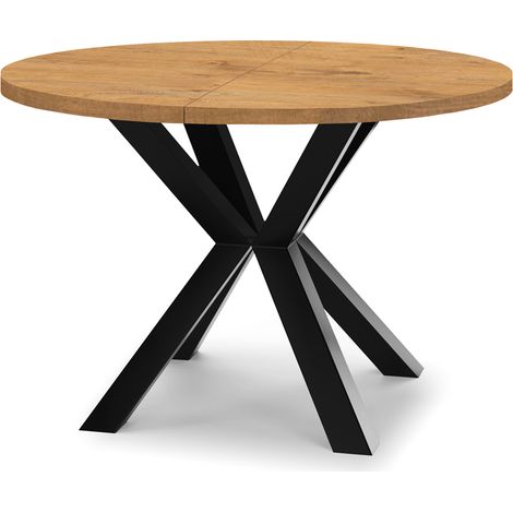 Table de salle à manger ronde extensible RAL avec pieds en bois, style loft, industriel, diamètre : 110 / 160 cm, couleur :Lancelot / noir (1/4)