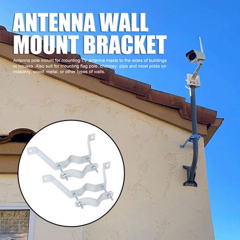 Support de Montage pour Antenne TV - Fixation Murale Solide, Serre-Poteau Réglable pour Mât de Télévision, Conduites et Chimènes - 2 Pièces Galvanisé 224x90mm (1/4)