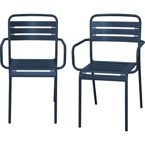 Set of 2 stackable steel garden armchairs Marine blue 50.4x53x79.5 cm - Amelia