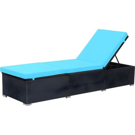 Transat chaise longue bain de soleil lit de jardin terrasse meuble d'extérieur avec coussin résine tressée noir (1/5)
