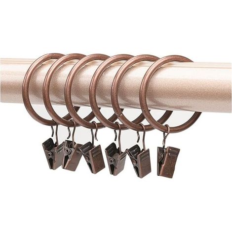 Lot de 10 Anneaux de Rideaux avec Pinces Metal Rideau Clips Crochet, Draperie Rideau Clips avec des Anneaux (Le cuivre,Diamètre intérieur 32mm) (1/2)