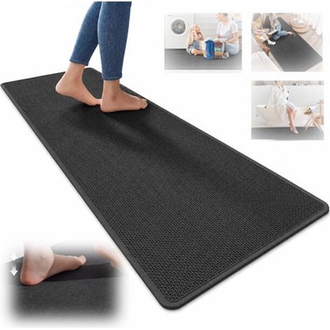 Tapis de cuisine – 40 x 120 cm – Noir – Antidérapant – Absorbant – Lavable – Aspect lin (1/5)