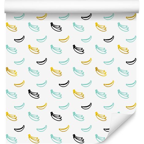 Papier peint Bananes Blanc, Crème et Menthe pour Salon et Chambre 50x1000 cm (1/4)