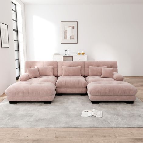 3-Sitzer-Modulsofa in U-Form, bequemes gepolstertes Chenille-Sofa für das Wohnzimmer, abnehmbare Fußstütze, Pink